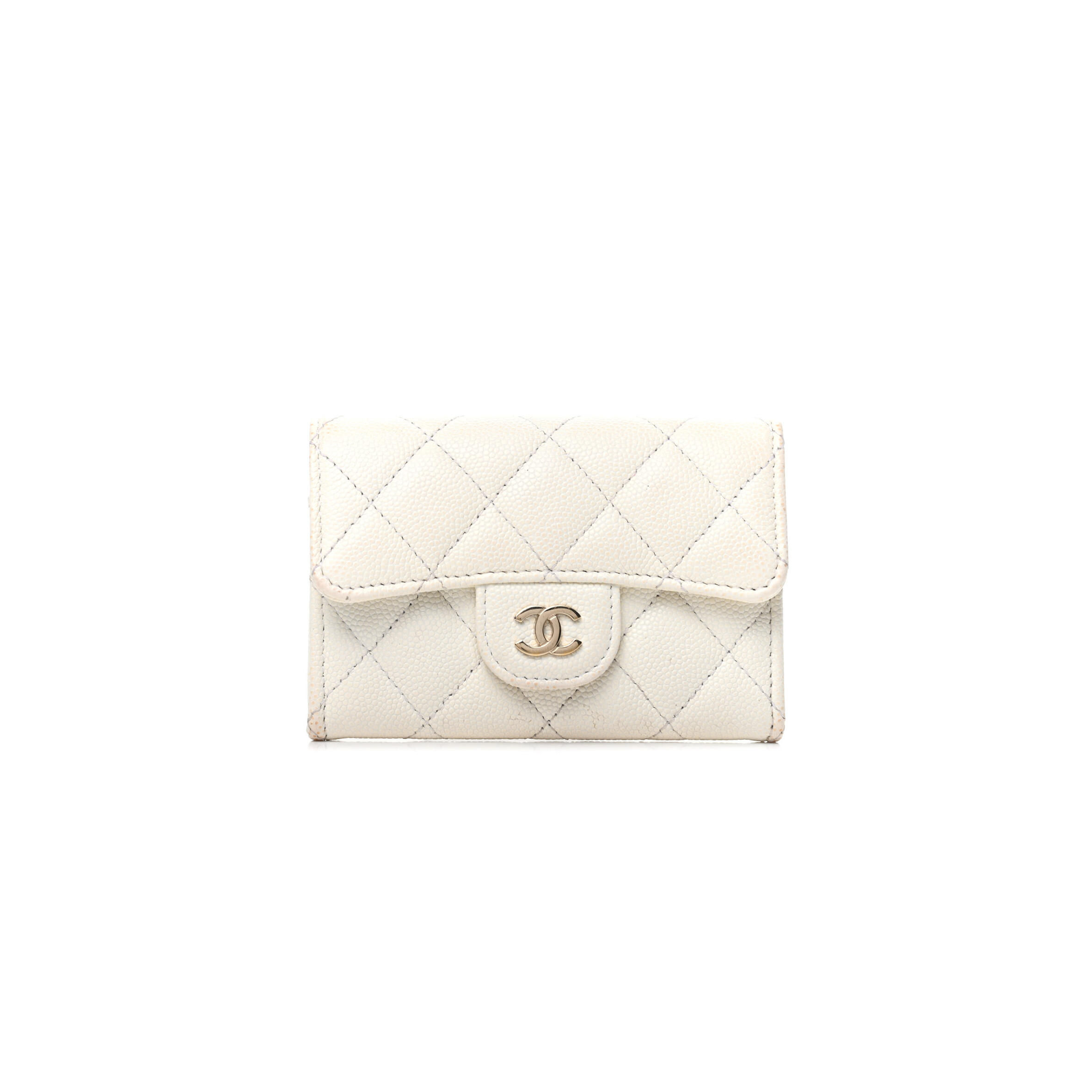 CHANEL CAVIAR QUILTED FLAP CARD HOLDER WALLET WHITE AP0214 (11.3*7.5*2.5cm)
